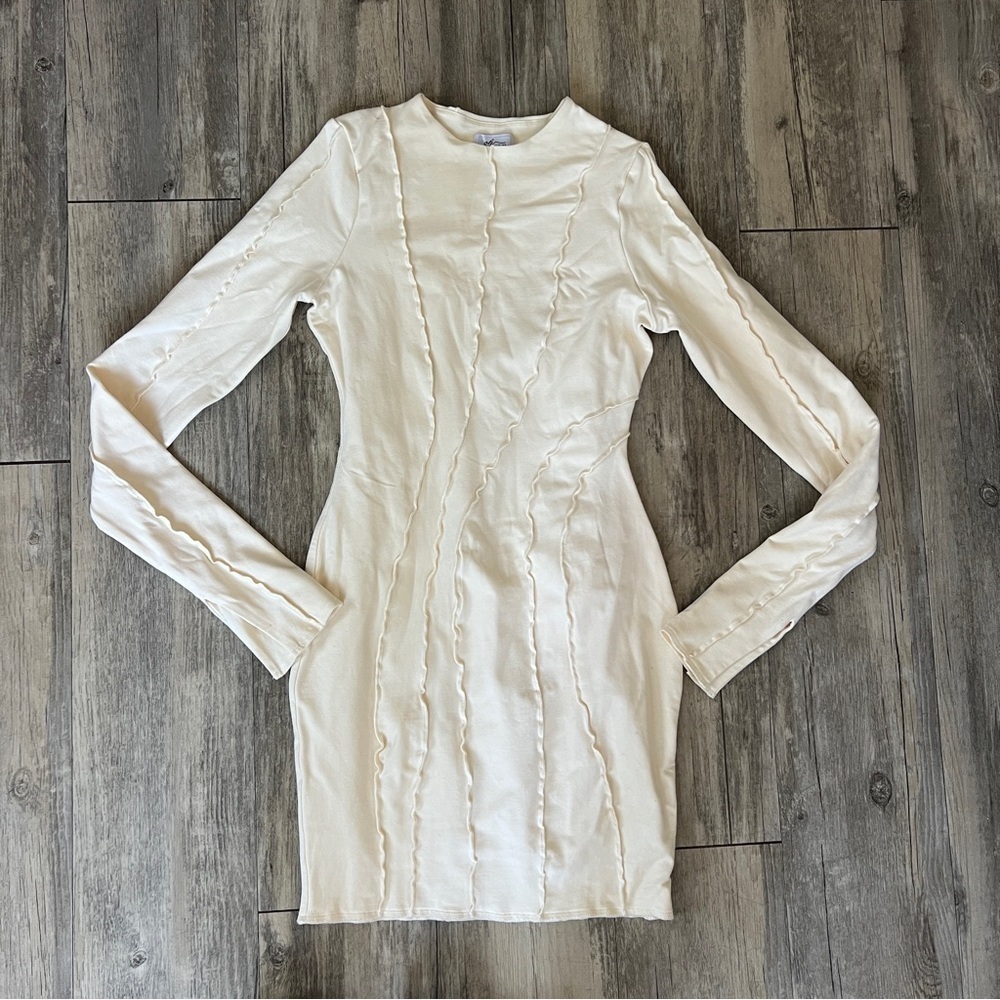 Oh Polly Exposed Seam Ivory Mini Dress with Split Sleeves - Picture 2 of 5